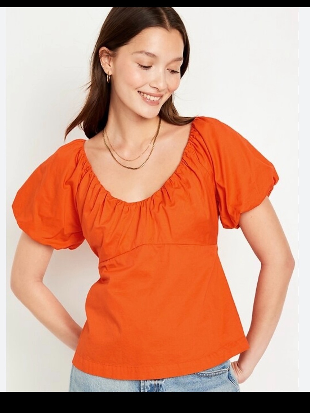Old Navy Orange Puff-Sleeve bold Scoop Neck Blouse